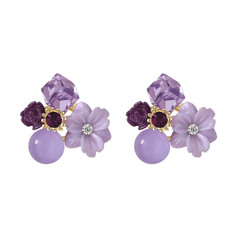 Brincos Femininos Flor de Cristal Roxo / Elegante, Estilo Coreano para Festa e Casamento