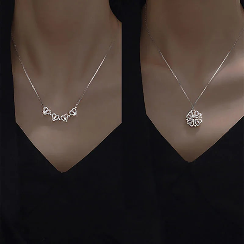 Colar Romântico Feminino – Coração e Trevo de 4 Folhas, Corrente Clavícula, Presente Especial