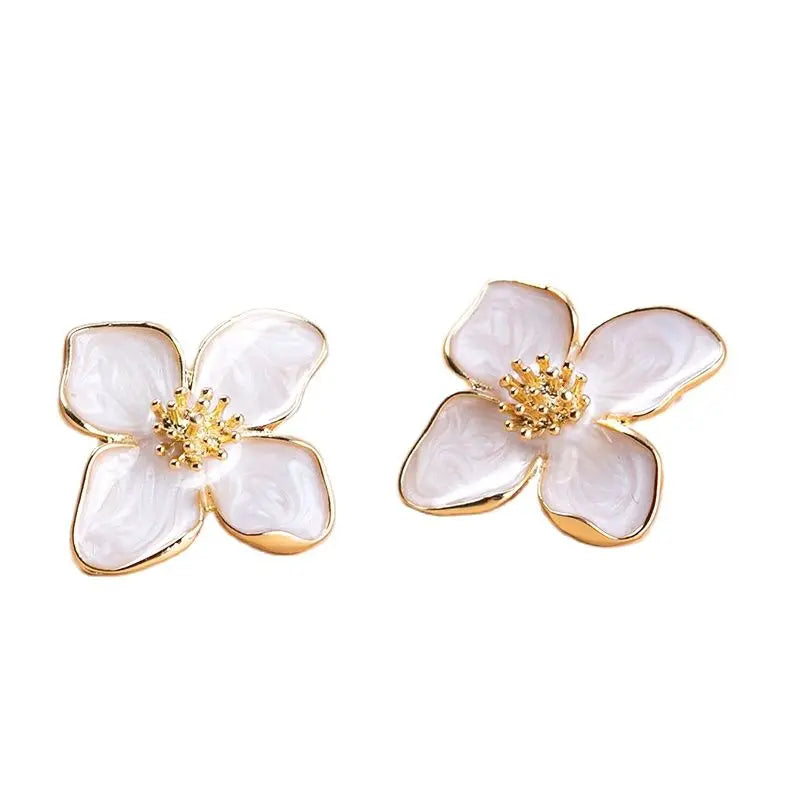 Brincos Femininos Flor Rosa e Branca / Elegante, Delicado e Fashion