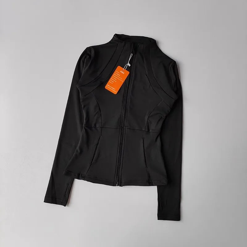 Jaqueta Fitness Feminina – Slim Fit, Secagem Rápida, Manga Longa para Yoga e Corrida