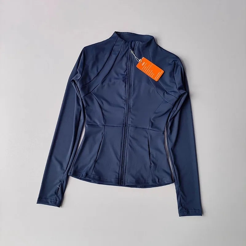 Jaqueta Fitness Feminina – Slim Fit, Secagem Rápida, Manga Longa para Yoga e Corrida