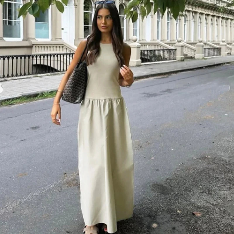 Vestido Longo Elegante Feminino HXAO – Sem Mangas, Estilo Casual e Festa, Moda Y2K 2025