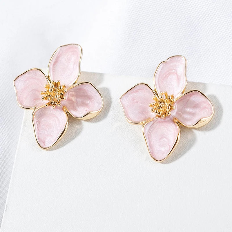 Brincos Femininos Flor Rosa e Branca / Elegante, Delicado e Fashion