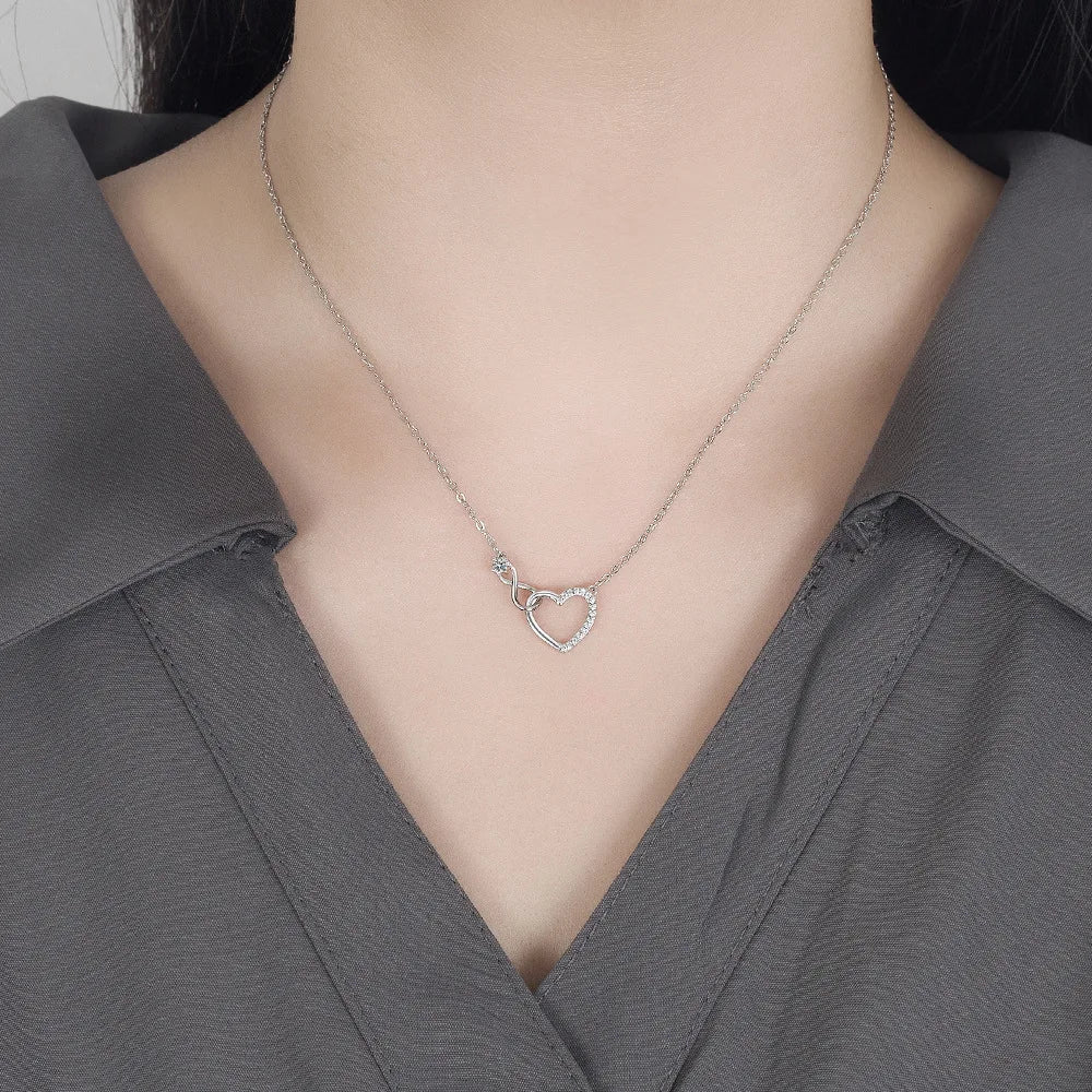 Colar Feminino Coração Duplo – Prata 925 com Zircônia, Presente de Luxo