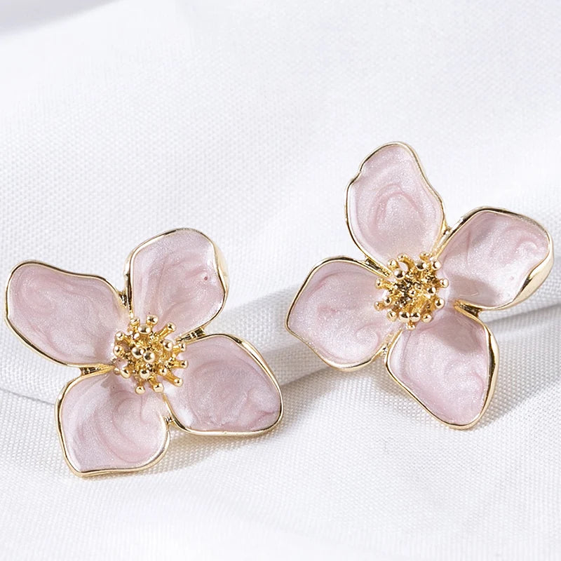 Brincos Femininos Flor Rosa e Branca / Elegante, Delicado e Fashion