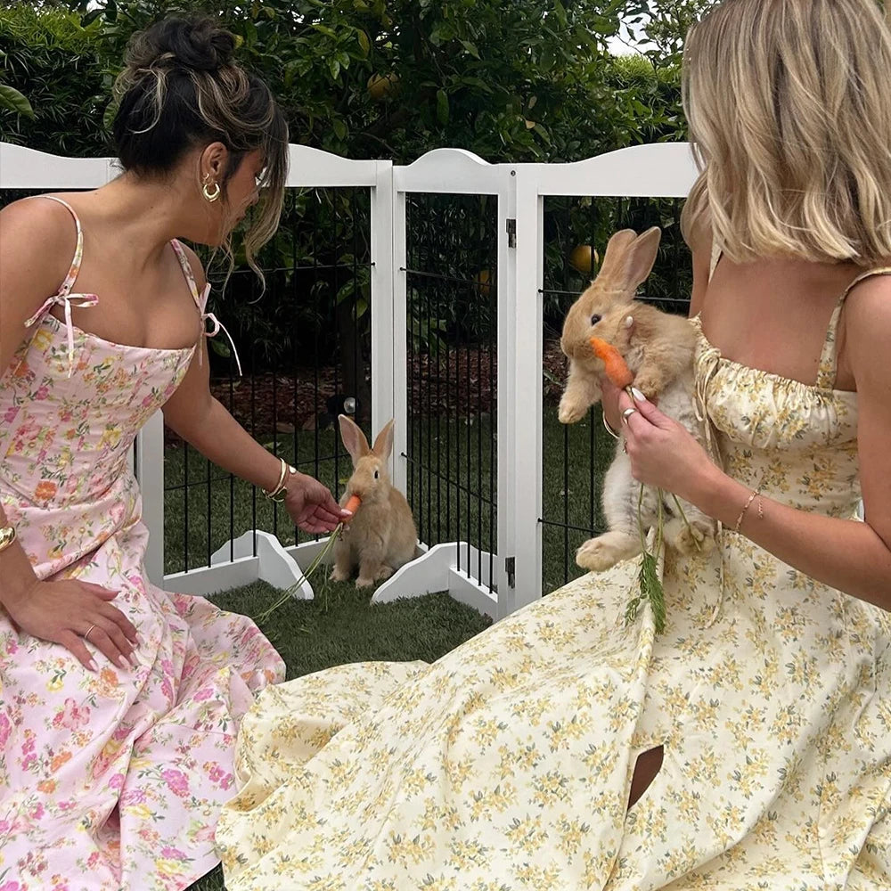 Vestido Feminino de Verão 2025 – Midi Elegante, Floral Amarelo, Alças Spaghetti, Ideal para Festa