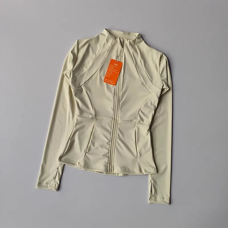 Jaqueta Fitness Feminina – Slim Fit, Secagem Rápida, Manga Longa para Yoga e Corrida