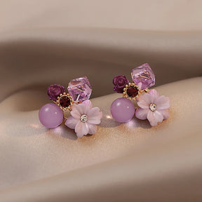 Brincos Femininos Flor de Cristal Roxo /  Elegante, Estilo Coreano para Festa e Casamento