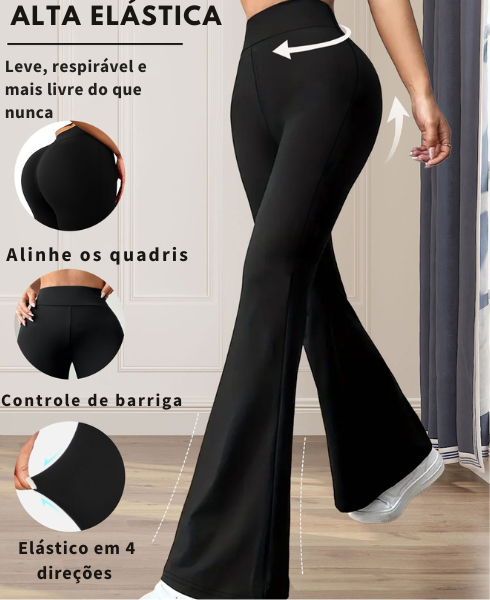 Calça Pantalona Feminina – Cintura Alta, Perna Larga, Preta, Elegante para Primavera/Verão