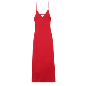 TRAFZA Vestido Feminino de Verão Amarelo em Cetim, Decote em V, Alças Finas, Elegante, Sem Mangas, Solto, Longo, 2025 Novo, para Festa e Férias