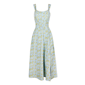 Vestido Feminino de Verão – Midi, Estilo Corset, Floral com Fenda e Saia Flare