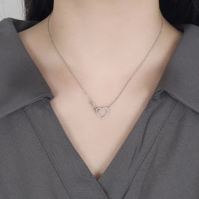Colar Feminino Coração Duplo – Prata 925 com Zircônia, Presente de Luxo