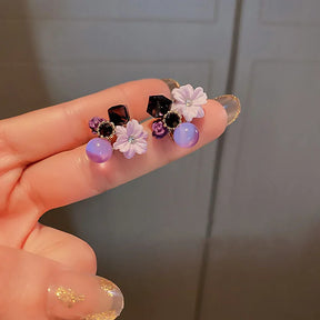 Brincos Femininos Flor de Cristal Roxo /  Elegante, Estilo Coreano para Festa e Casamento