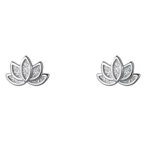 Brincos Femininos de Prata 925 – Stud Flor de Lótus, Joia Delicada e Elegante