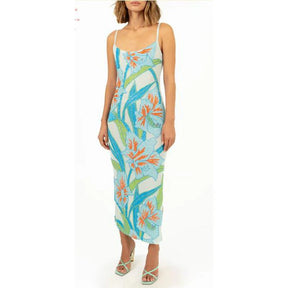 Vestido Feminino de Verão – Longo, Sem Mangas, Alças Ajustáveis, Estampa Shell com Paetês Y2K