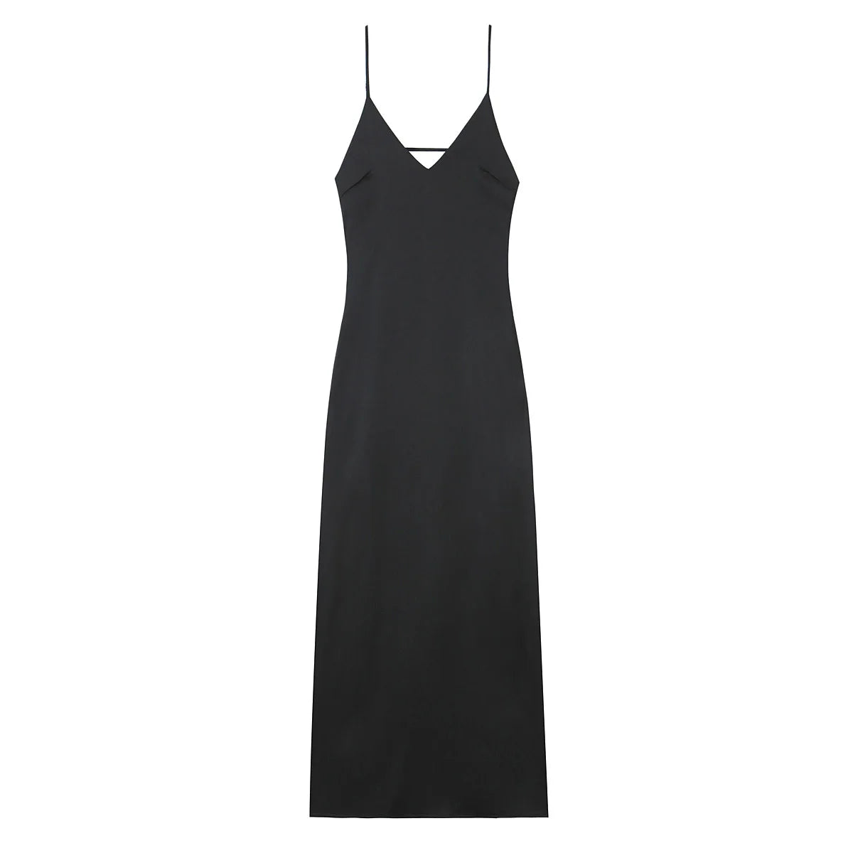 TRAFZA Vestido Feminino de Verão Amarelo em Cetim, Decote em V, Alças Finas, Elegante, Sem Mangas, Solto, Longo, 2025 Novo, para Festa e Férias