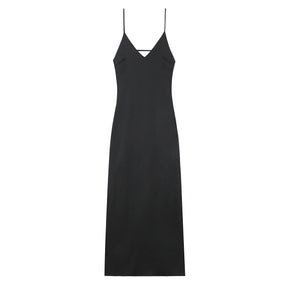 TRAFZA Vestido Feminino de Verão Amarelo em Cetim, Decote em V, Alças Finas, Elegante, Sem Mangas, Solto, Longo, 2025 Novo, para Festa e Férias
