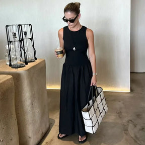 Vestido Longo Elegante Feminino HXAO – Sem Mangas, Estilo Casual e Festa, Moda Y2K 2025