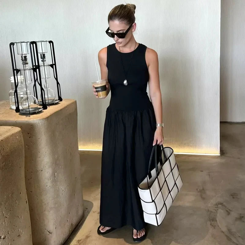 Vestido Longo Elegante Feminino HXAO – Sem Mangas, Estilo Casual e Festa, Moda Y2K 2025