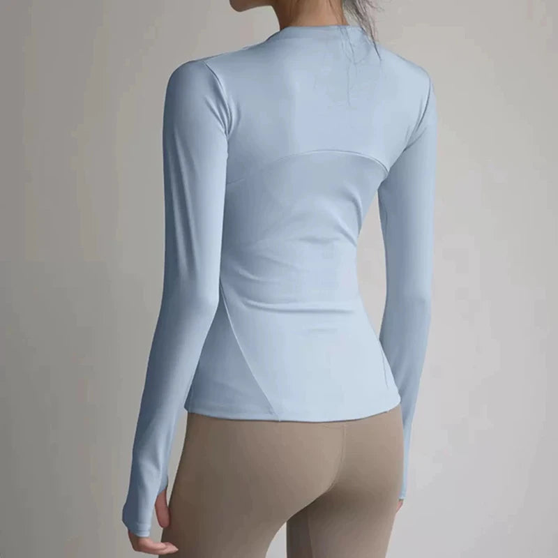 Jaqueta Fitness Feminina – Slim Fit, Secagem Rápida, Manga Longa para Yoga e Corrida