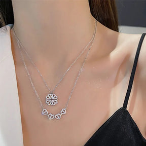 Colar Romântico Feminino – Coração e Trevo de 4 Folhas, Corrente Clavícula, Presente Especial