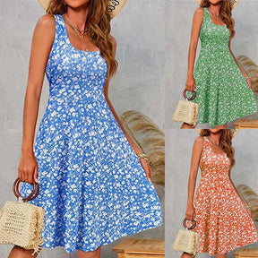 Vestido Midi Floral Feminino – Sem Mangas, Casual de Verão e  Elegante