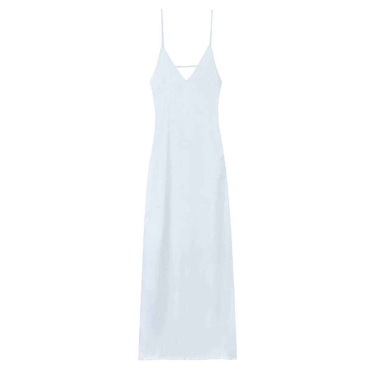 TRAFZA Vestido Feminino de Verão Amarelo em Cetim, Decote em V, Alças Finas, Elegante, Sem Mangas, Solto, Longo, 2025 Novo, para Festa e Férias