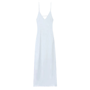 TRAFZA Vestido Feminino de Verão Amarelo em Cetim, Decote em V, Alças Finas, Elegante, Sem Mangas, Solto, Longo, 2025 Novo, para Festa e Férias