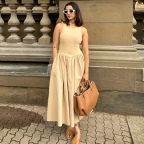 Vestido Longo Elegante Feminino HXAO – Sem Mangas, Estilo Casual e Festa, Moda Y2K 2025