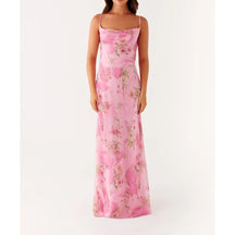 Vestido Feminino de Verão Combhasaki – Longo, Alças Finas Ajustáveis, Estampa Floral, Costas Vazadas