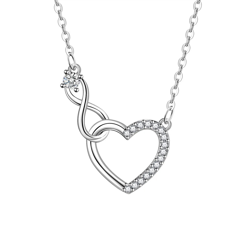 Colar Feminino Coração Duplo – Prata 925 com Zircônia, Presente de Luxo