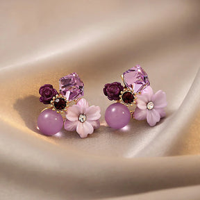 Brincos Femininos Flor de Cristal Roxo /  Elegante, Estilo Coreano para Festa e Casamento