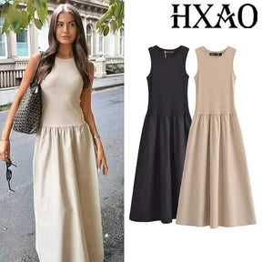 Vestido Longo Elegante Feminino HXAO – Sem Mangas, Estilo Casual e Festa, Moda Y2K 2025